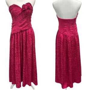 Free People NWT Make an Entrance Hot Pink Floral Jacquard Strapless Maxi Dress